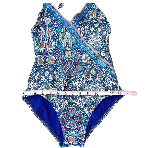 Laundry By Shelli Segal Boho Pattern Tie Neck Swimsuit - Picture 7 of 11